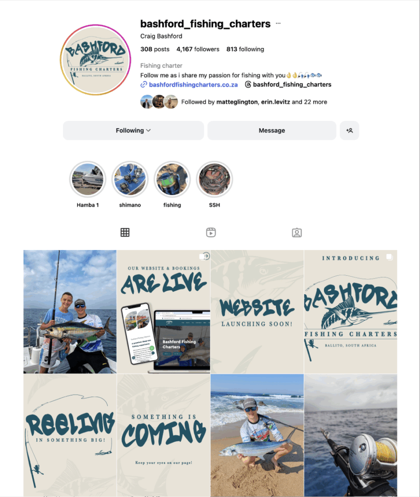 logo design, fishing, bashford fishing charters, marketing, south africa, branding, bold finch, graphic design