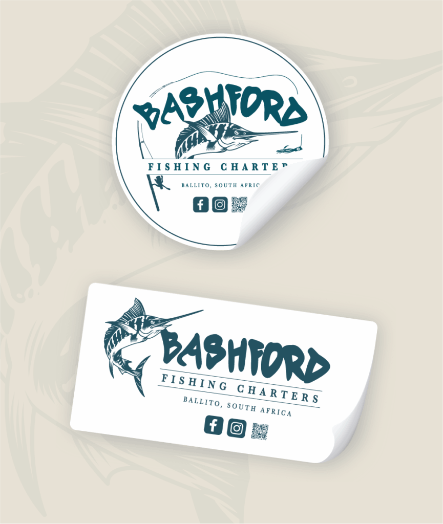 logo design, fishing, bashford fishing charters, marketing, south africa, branding, bold finch, graphic design