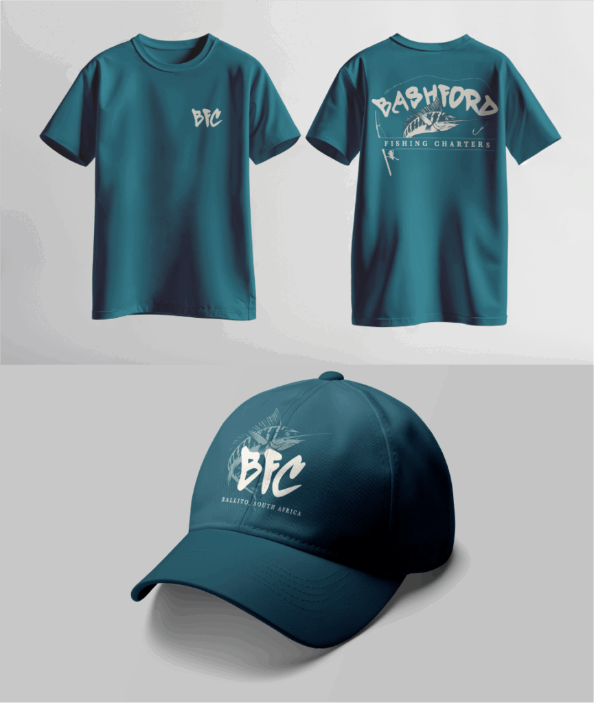 logo design, fishing, bashford fishing charters, marketing, south africa, branding, bold finch, graphic design